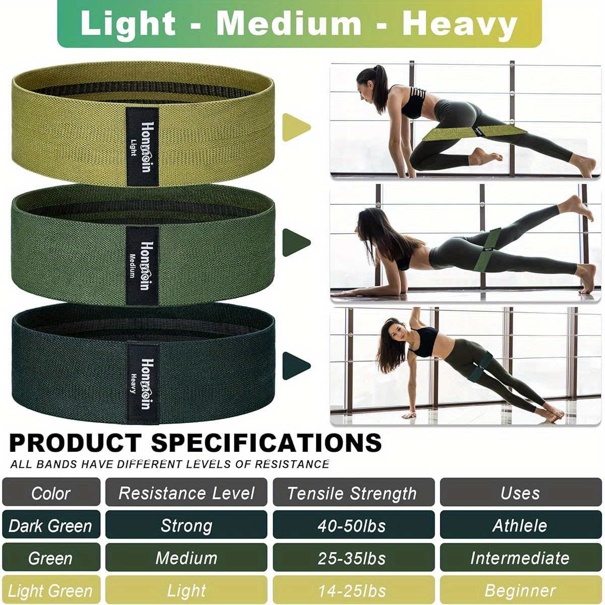 Resistance Bands for Working Out, 3 Levels Exercise Bands Workout Bands Set for Women Men, Hip Legs Booty Bands for Home Fitness, Gym, Yoga, Pilates