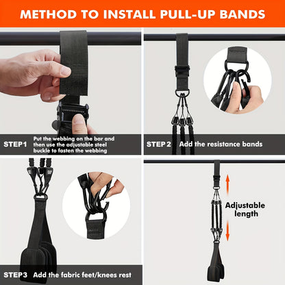 5pcs Adjustable Pull-Up Resistance Bands with Upgraded Metal Buckles, Durable Nylon Fabric for Full Body Workouts, Fit for Strength Training & Muscle Toning, Upper Body Workouts | Secure Grip Support | Heavyduty Construction, Gym Accessories