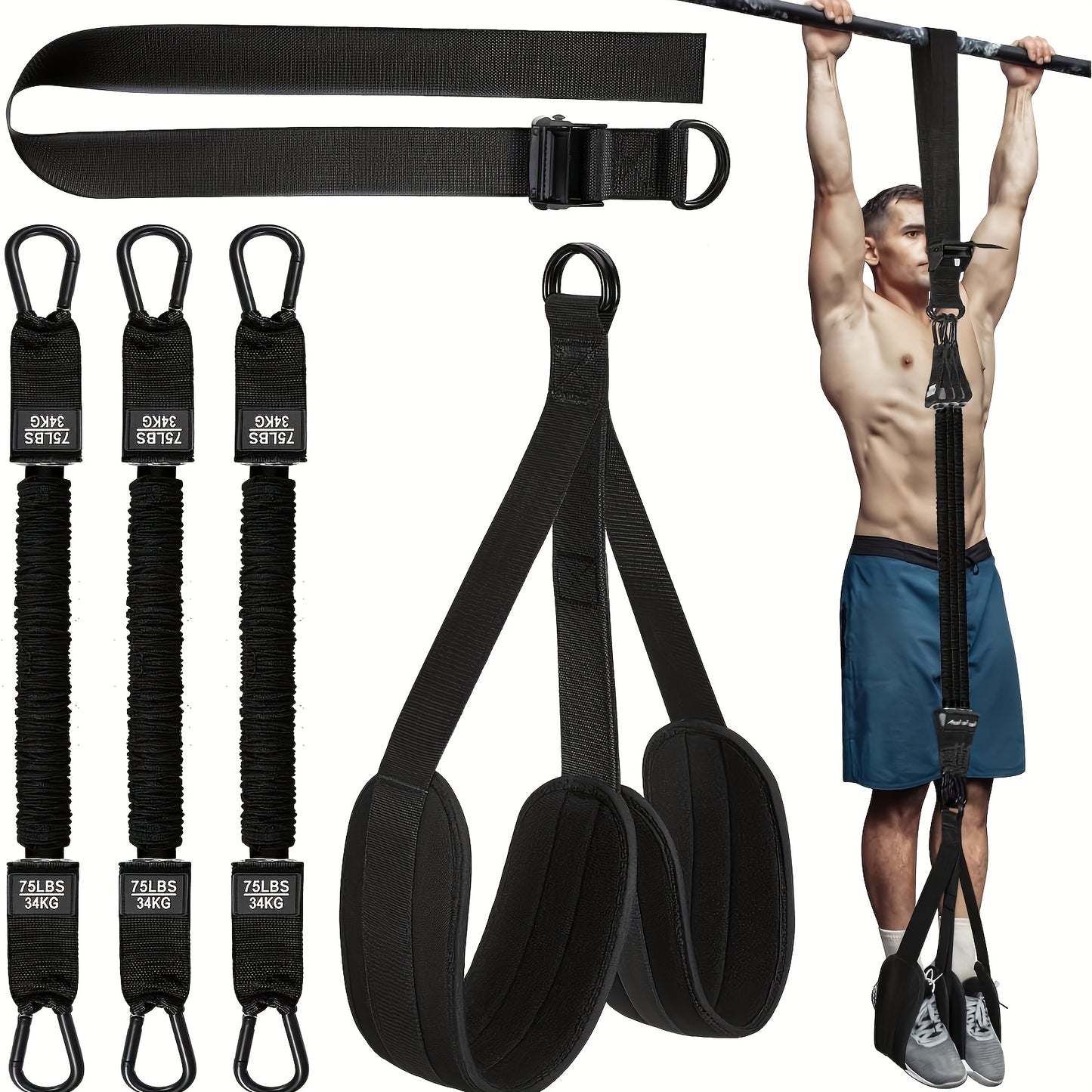 5pcs Adjustable Pull-Up Resistance Bands with Upgraded Metal Buckles, Durable Nylon Fabric for Full Body Workouts, Fit for Strength Training & Muscle Toning, Upper Body Workouts | Secure Grip Support | Heavyduty Construction, Gym Accessories