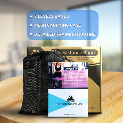 Evoland 3pcs Resistance Bands Set For Leg & Butt Training - Elastic Workout Bands With Varying Levels Of Resistance, Non-Slip Fabric, Ideal For Home Gym Fitness Enthusiasts