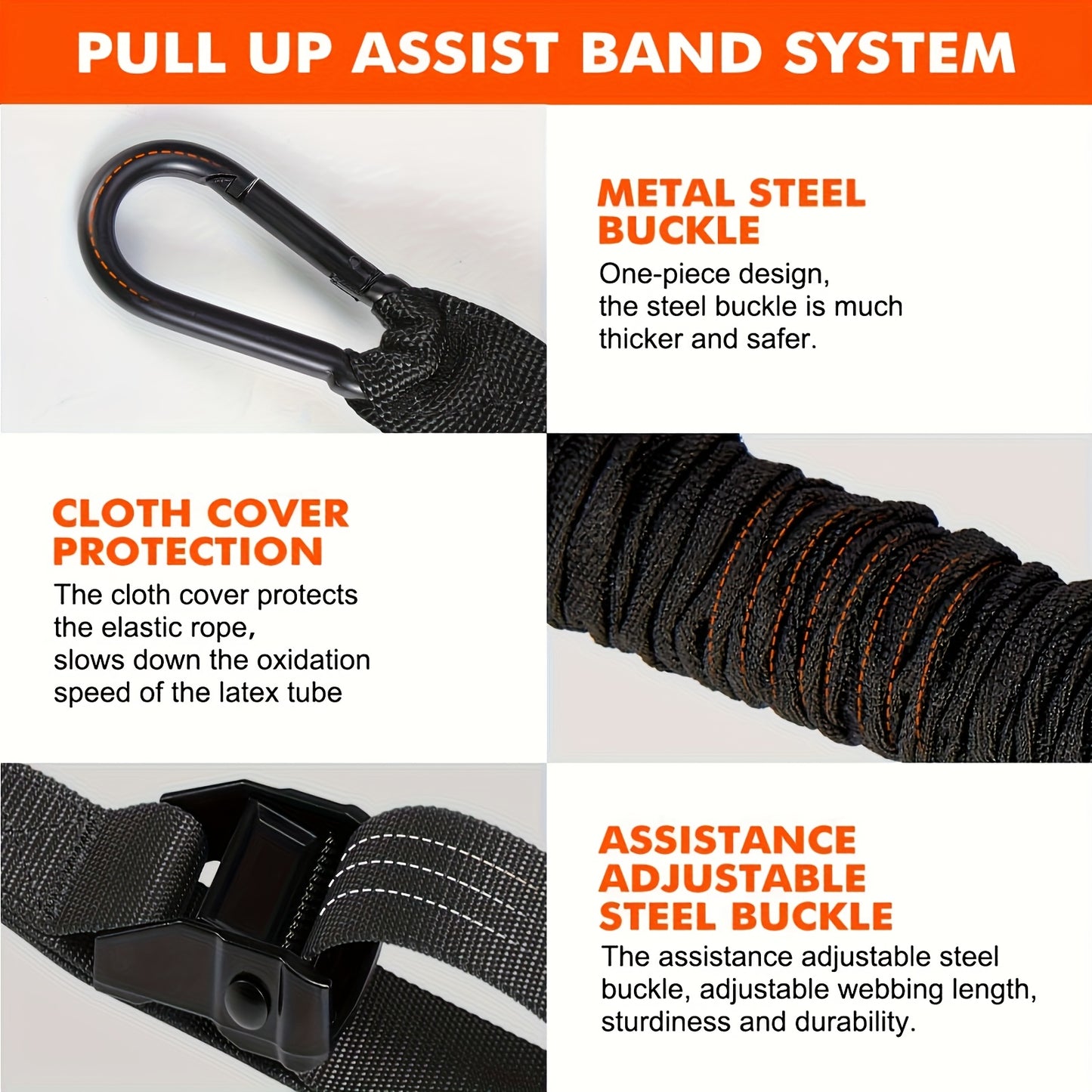 5pcs Adjustable Pull-Up Resistance Bands with Upgraded Metal Buckles, Durable Nylon Fabric for Full Body Workouts, Fit for Strength Training & Muscle Toning, Upper Body Workouts | Secure Grip Support | Heavyduty Construction, Gym Accessories