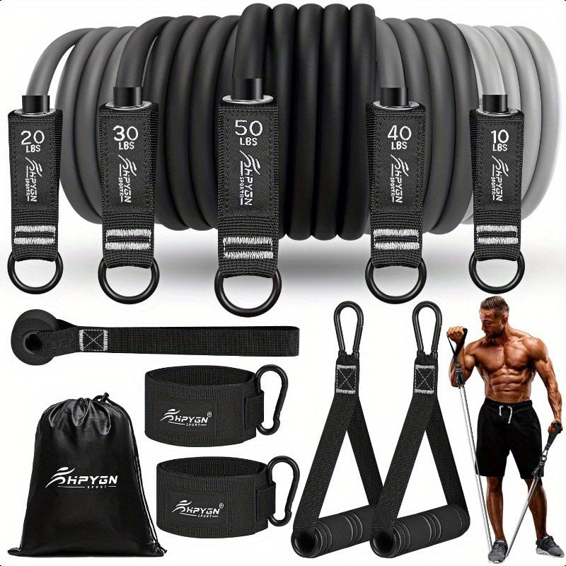 Resistance Bands Set 150lb 200lb 250lb HPYGN Exercise Resistance Bands with Handles 5 Tube Fitn Bands with Door Anchor Handles Portable Bag Legs Ankle Straps for Muscle Training