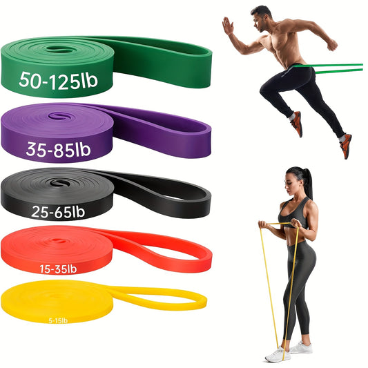 5-Pack Natural Rubber Resistance Bands - 5 Levels (15-50LB) Stackable Exercise Bands for Strength Training, Pull-Up Assistance, Physical Relax & Stretching - Men & Women Home Gym Workout Equipment